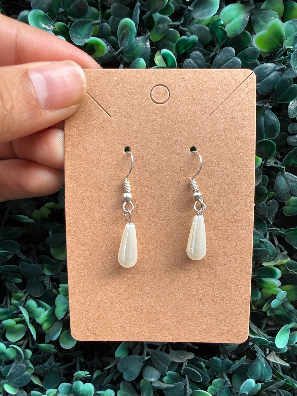 Handcrafted Ivory Teardrop Faux Pearl Dangle Earrings